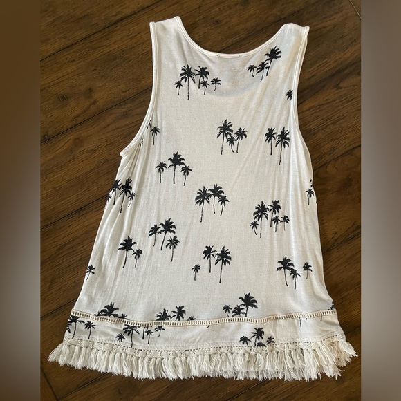 Palm tree fringed bottom sleeveless top size Small - Picture 3 of 6